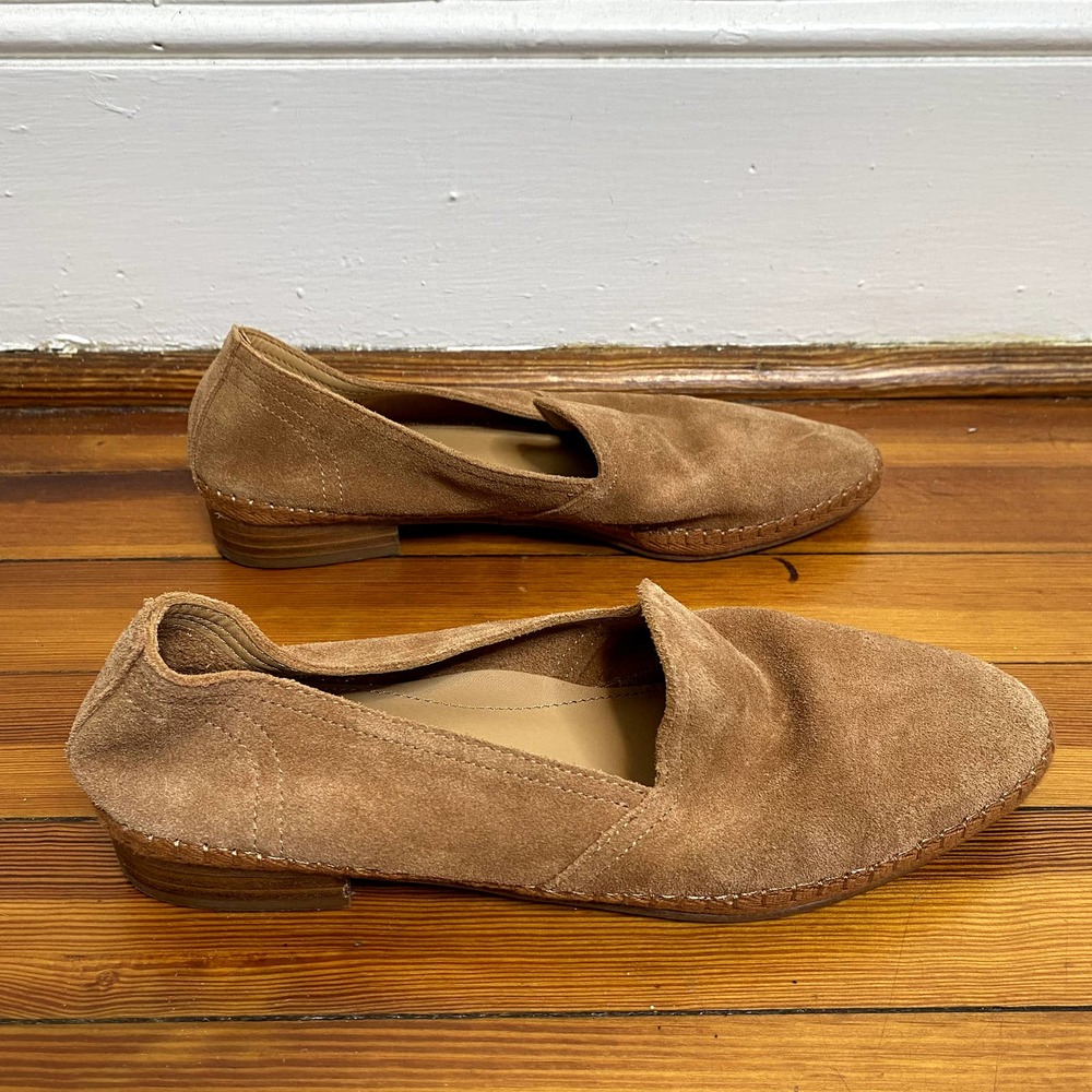Soludos Tan Venetian Soft Cowhide Suede Slip On Round Toe Loafers - Picture 6 of 10
